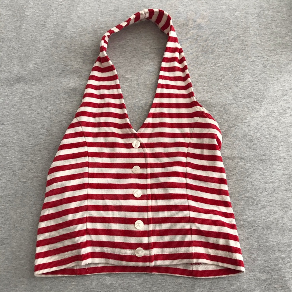 Vintage 90s red and white striped halter top